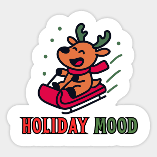 Holiday Mood Cute Reindeer Sledding Funny Christmas Sticker